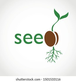 Vector seed logo with leaves design for
Eco company, agriculture, nature firm, ecology.