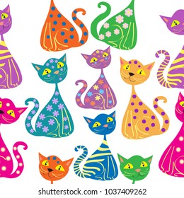 Vector Seemless Pattern Multi-colored Cats