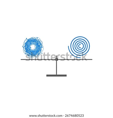 Vector of seesaw imbalance with tangle and circles. Icon of Difficulty and Simplicity Creative Idea. Symbol of balance of chaotic