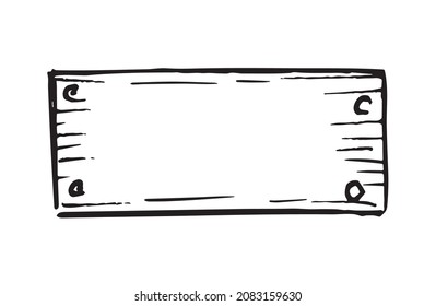Vector. Selection frame for text. Stylized wooden board with nails. Doodle rectangular board. Element for text decoration isolated on white background.

