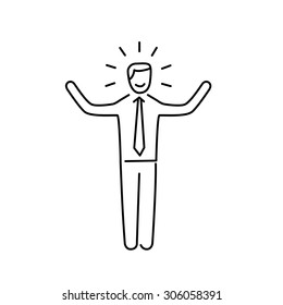 Vector self confidence skills icon of happy businessman with hands up | modern flat design soft skills linear illustration and infographic black on white background