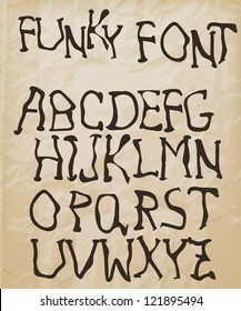 Vector Self Made Funky  Font on crumpled paper. fully editable eps 10 file,