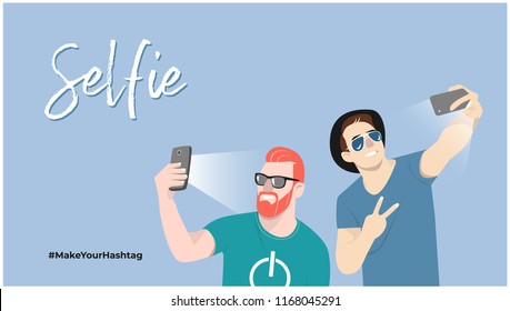 vector selfie illustration for poster or website