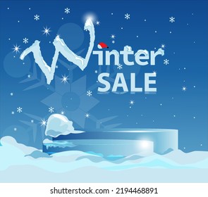 vector selling podium for winter, 3d is perfect for displaying goods for the beautiful winter