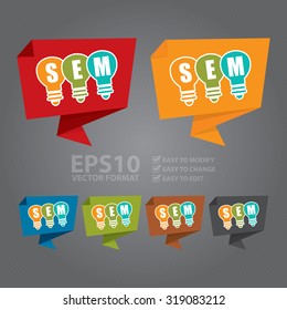 Vector : SEM With Light Bulb Paper Origami Speech Bubble or Speech Balloon Infographics Sticker, Label, Sign or Icon
