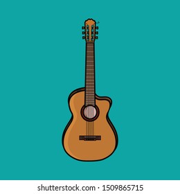 Vector Semi Acoustic Guitar in blue background.