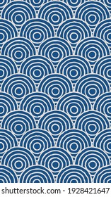 Vector semi circle hand painted seamless pattern. Water wave circle style. Fish Scale. Japanese geometric pattern design. 