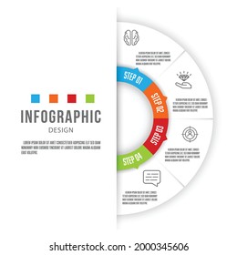 Vector Semi Circle Infographic Business Presentation Template With 4 Step. Template For Presen.