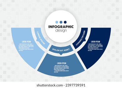 Plantilla infográfica de forma semicírculo vectorial para presentación. Concepto de negocio 3 paso.