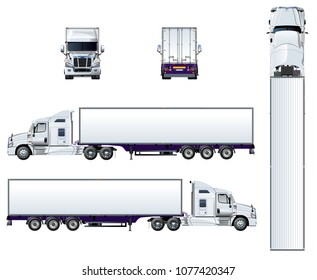 Vector semi truck template isolated on white. Available EPS-10 separated by groups and layers for easy edit