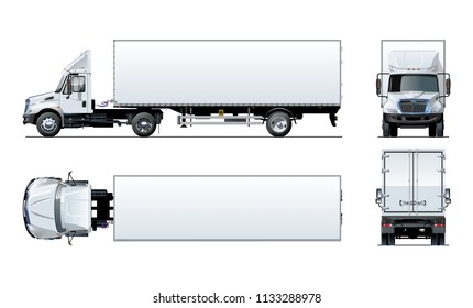 Vector semi truck template isolated on white for car branding and advertising. Available EPS-10 separated by groups and layers with transparency effects for one-click repaint.