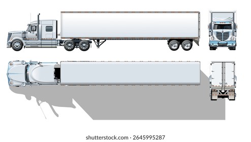 Modelo vetor semi caminhão isolado no branco. EPS-10 disponível separado por grupos e camadas para facilitar a edição