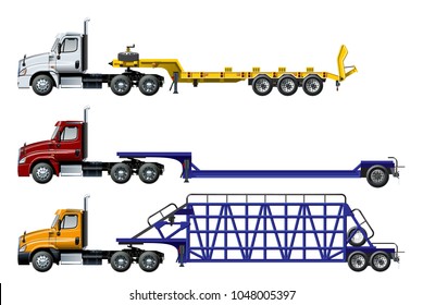 Vector semi trucks set isolated on white. Available EPS-10 separated by groups and layers with transparency effects