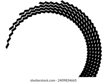 Vector semicircular pattern of broken black lines on a white background. Design element. Abstract vector background.