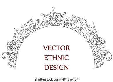 Vector semicircular tattoo henna pattern. Isolated pattern for design on white background.