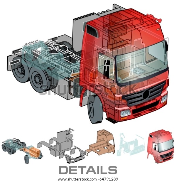 Vector semi-truck\
infographics cutaway
