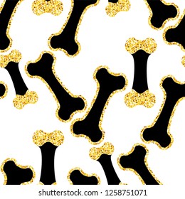 Vector semless golden sparkle pattern with dogs theme elements in graphic design illustration