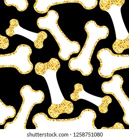 Vector semless golden sparkle pattern with dogs theme elements in graphic design illustration