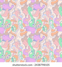 Vector semless pattern with birds and abstract nature leaves for apparel items, print for fabric, background