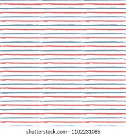 Vector semless pattern with red and blue watercolor brush strip on white background. Abstract artistic pattern for fabric, invitations card, independence day background and backdrop.