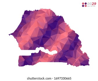 Vector of Senegal map colorful polygon red triangle mosaic with white background. style gradient.