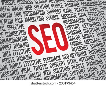 Vector SEO business background, search engine optimazion, concept word cloud