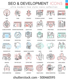 Vector SEO and development ultra modern color outline line icons for apps and web design