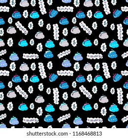 Vector. SEO Elements on black, white and blue colors. Search Engine Optimization vector Outline Icons. Seamless pattern business pattern.