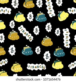 Vector. SEO Elements on yellow, white and black colors. Search Engine Optimization vector Outline Icons. Seamless pattern business pattern.