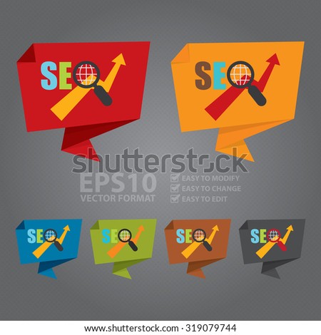 Vector : SEO Paper Origami Speech Bubble or Speech Balloon Infographics Sticker, Label, Sign or Icon
