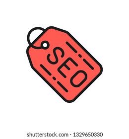 Vector seo tag, offering for customers, label flat color line icon.