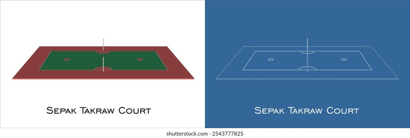 Vector Sepak Takraw corte vista lateral línea plano ilustración de dibujo técnico aislado sobre fondo transparente 