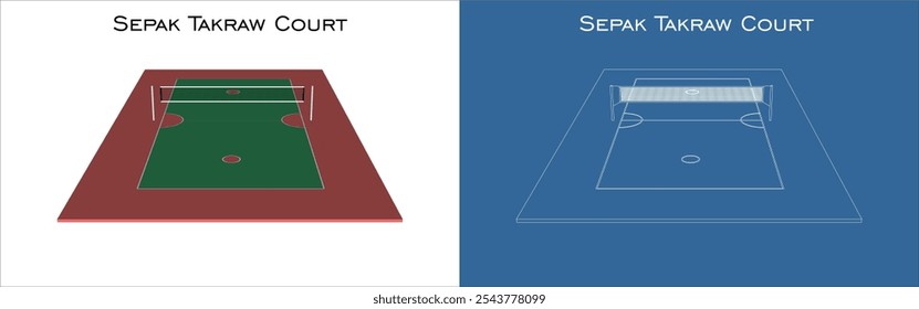 Vector Sepak Takraw isométrica línea de vista de esquina plano ilustración de dibujo técnico aislado sobre fondo transparente 