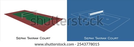 vector Sepak Takraw isometric corner view line blueprint technical drawing illustration isolated on transparent background 