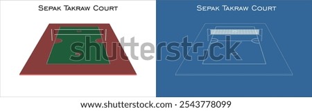 vector Sepak Takraw isometric corner view line blueprint technical drawing illustration isolated on transparent background 
