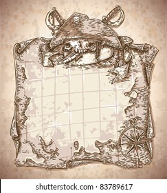 vector sepia engraved pirate treasure map template