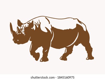 Vector   sepia illustration of rhino, graphical drawing