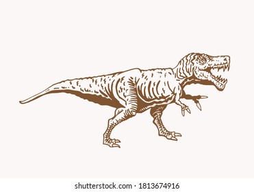 Vector sepia illustration of tyrannosaurus , graphical  dinosaur