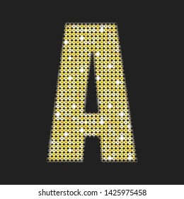 Vector sequins letter - A. Glitter font shape of golden dots, points, circles. Sequin type alphabet, font. Creative disco club bright sparkle. Gold glitters, sparkles, paillettes letters.