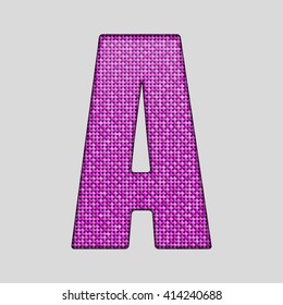 Vector sequins letter - A. Glitter font shape of pink dots, points, circles. Sequin type, alphabet, font. Creative disco club bright sparkle. Pink glitters, sparkles, paillettes letters.