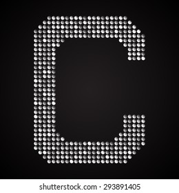 Vector sequins letter - C. Glitter font shape of silver dots, points, circles. Sequin type, alphabet, font. Creative disco club bright sparkle. Silver glitters, sparkles, paillettes letters.