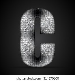 Vector sequins letter - C. Glitter font shape of silver dots, points, circles. Sequin type, alphabet, font. Creative disco club bright sparkle. Silver glitters, sparkles, paillettes letters.