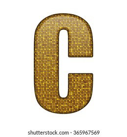 Vector sequins letter - C. Glitter font shape of golden dots, points, circles. Sequin type, alphabet, font. Creative disco club bright sparkle. Gold glitters, sparkles, paillettes letters.