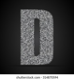 Vector sequins letter - D. Glitter font shape of silver dots, points, circles. Sequin type, alphabet, font. Creative disco club bright sparkle. Silver glitters, sparkles, paillettes letters.