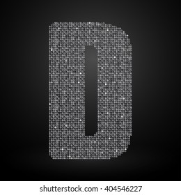 Vector sequins letter - D. Glitter font shape of silver dots, points, circles. Sequin type, alphabet, font. Creative disco club bright sparkle. Silver glitters, sparkles, paillettes letters.