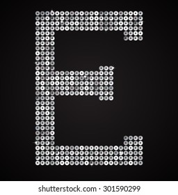 Vector sequins letter - E. Glitter font shape of silver dots, points, circles. Sequin type, alphabet, font. Creative disco club bright sparkle. Silver glitters, sparkles, paillettes letters.