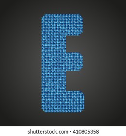 Vector sequins letter - E. Glitter font shape of blue dots, points, circles. Sequin type, alphabet, font. Creative disco club bright sparkle. Blue glitters, sparkles, paillettes letters.
