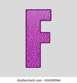 Vector sequins letter - F. Glitter font shape of pink dots, points, circles. Sequin type, alphabet, font. Creative disco club bright sparkle. Pink glitters, sparkles, paillettes letters.