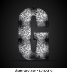 Vector sequins letter - G. Glitter font shape of silver dots, points, circles. Sequin type, alphabet, font. Creative disco club bright sparkle. Silver glitters, sparkles, paillettes letters.