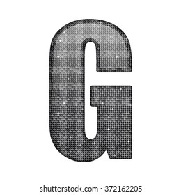 Vector sequins letter - G. Glitter font shape of silver dots, points, circles. Sequin type, alphabet, font. Creative disco club bright sparkle. Silver glitters, sparkles, paillettes letters.